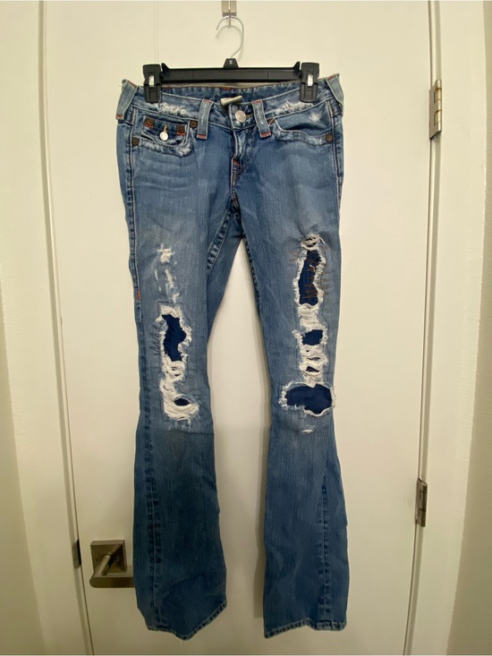 True Religion Denim - True Religion Distressed Light Blue Flare Jeans
